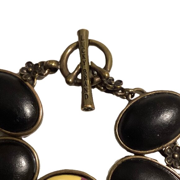 Lucky Brand Black and Floral Oval 'Stones' Link Bracelet - Picture 4 of 5